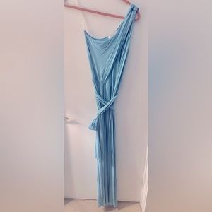 Mossique one shoulder wrap maxi teal dress soft wedding baby shower weekend